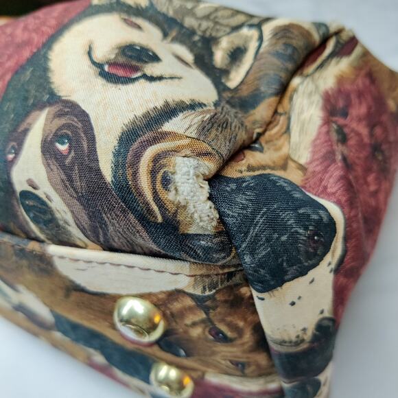 Vintage Canvas Dog Print Animal Tapestry Barrel Handbag Leather Handle Tote Bag - Picture 11 of 15